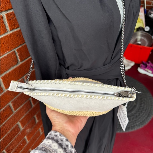 Stella McCartney falabella small shoulder bag crossbody half moon raffia chalk - Picture 10 of 14